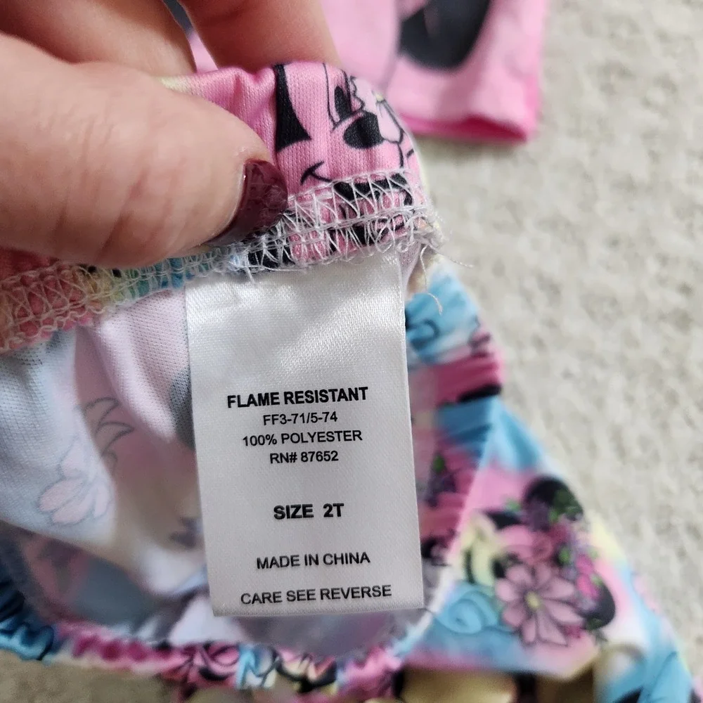Disney Junior Minnie Mouse Pajama Set Girls 2T Pink Tie‎ Dye Floral Hearts